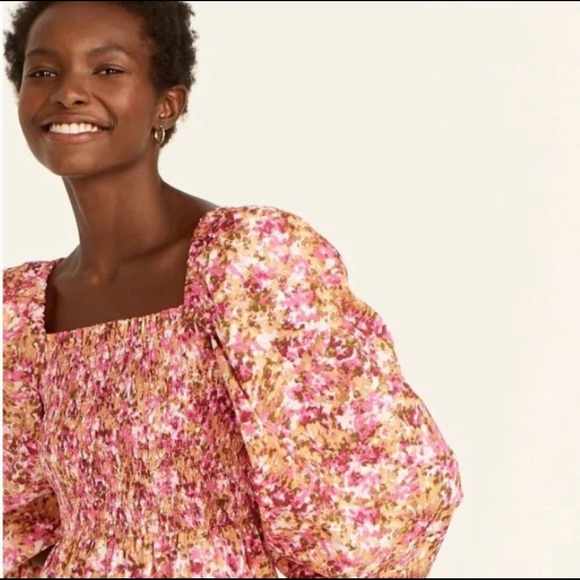 J crew smocked puff sleeved pink faded floral pattern š· - Picture 3 of 8